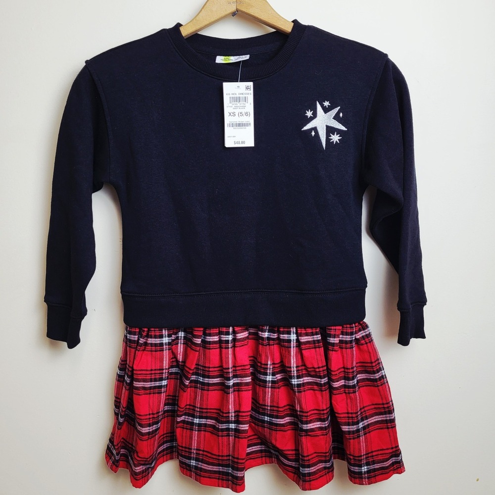 Epic Threads Girls XS 5-6 Black Plaid Dress Tunic Top‎ Star Sparkle Holiday